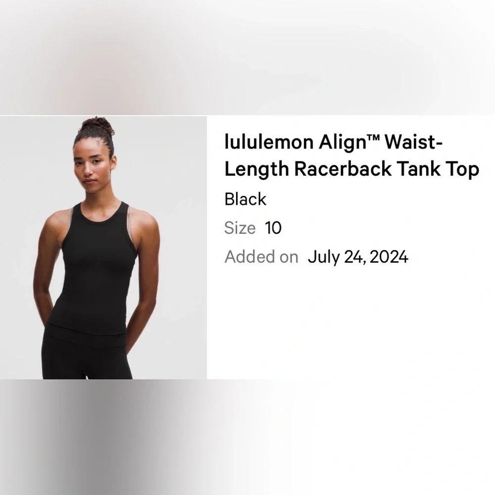 lululemon Align Waist-Length Racerback Tank Top Black Size 10